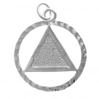 13-1 - Sterling Silver, Diamond Cut Circle Pendant with Textured Triangle